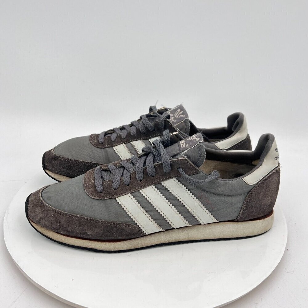 Vintage Adidas Men Size 8 Grey White With The Stripes Shoe Made In Taiwan